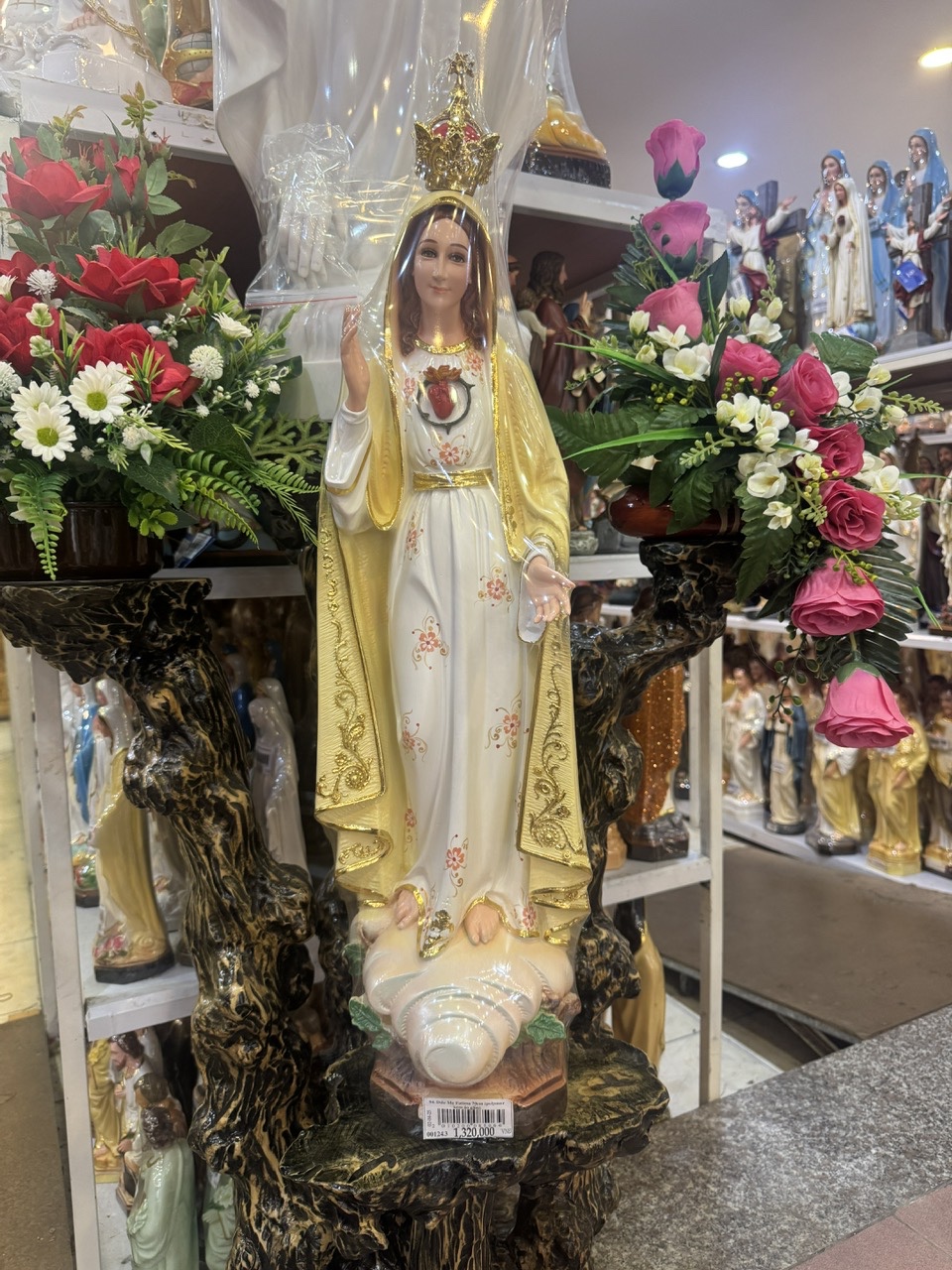 94. Đức Mẹ Fatima 70cm (polymer kem áo gấm)