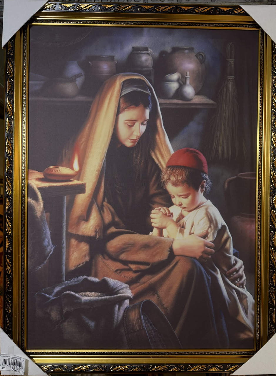 77. Ảnh canvas + khung Đức Mẹ + trẻ thơ (60*80)cm