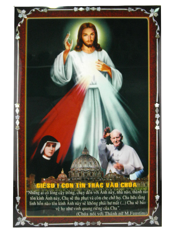 276. AB cẩn ốc Chúa TX+ ĐGH Gioan Phaolô + Th. Faustina (40*60)cm